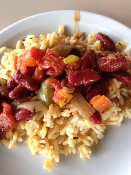 creole red beans over rice , vegan