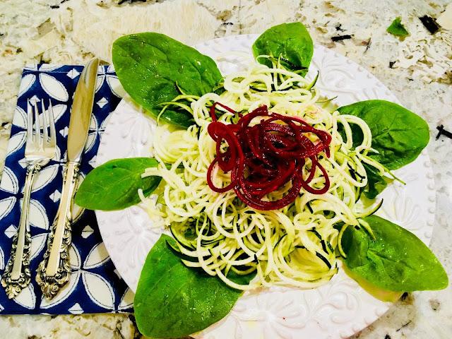 place setting, zucchini serials on a white plate