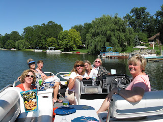 Boating and dining with friends on a pontoon boat