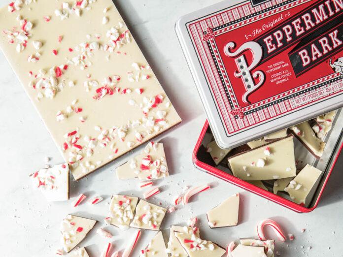 Opener 4774 KCweb Peppermint Bark sweepstakes 2023 - Williams Sonoma Peppermint Bark scattered on marble.