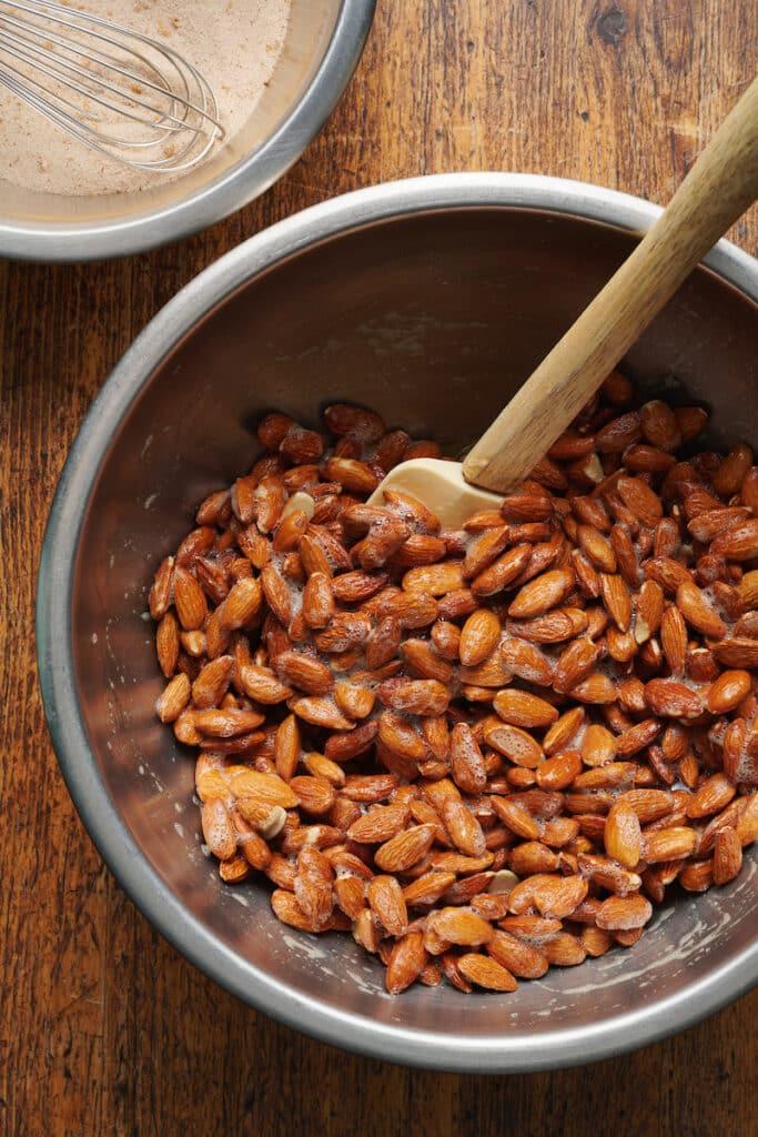 coat the almonds in egg white mixture.