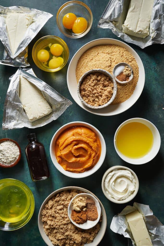 Ingredients for sweet potato cheesecake recipe.