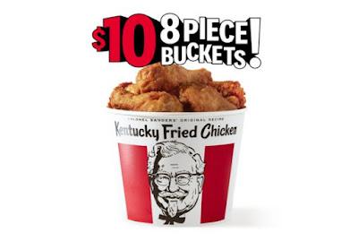 An 8-piece bucket of KFC fried chicken.