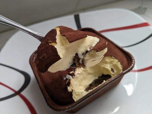 A spoonful of Trader Joe's Italian Tiramisu.