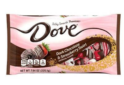 A bag of Dark Chocolate & Strawberry Swirl Dove Promises.