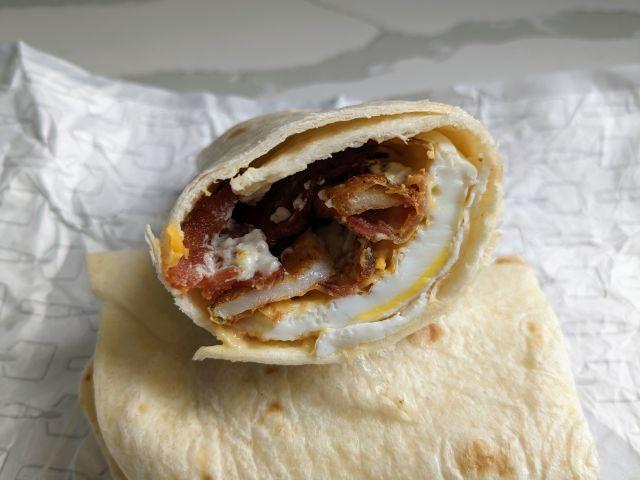 Cross-section of Wendy's Breakfast Burrito.