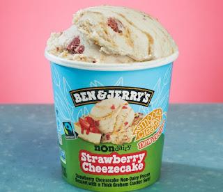 A pint of Ben & Jerry's Non-Dairy Strawberry Cheezecake "ice cream."