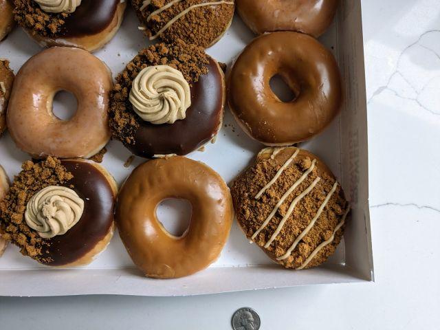 Close-up of Krispy Kreme's 2024 Biscoff Cookie Butter Donuts.