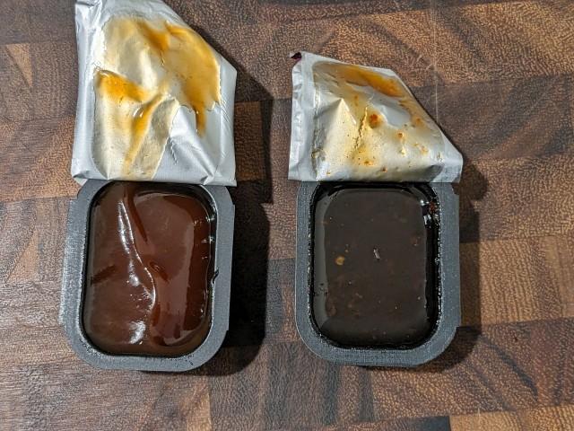 McDonald's Mambo Sauce and Sweet & Spicy Jam up close.