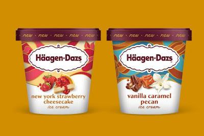 Containers of Haagen-Dazs' New York Strawberry Cheesecake and Vanilla Caramel Pecan ice creams.