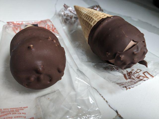 The tops of two Kit Kat Cones.