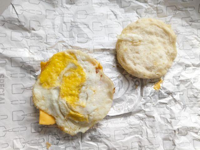 Wendy's Egg & Cheese Biscuit opened in two.