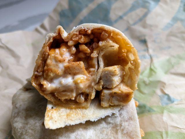 Cross-section of Taco Bell's Chicken Enchilada Burrito.