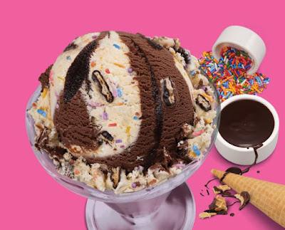 A scoop of Baskin-Robbins' Sundae Funday ice cream.