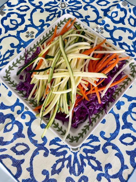 julienned vegetables of zucchini and carrot