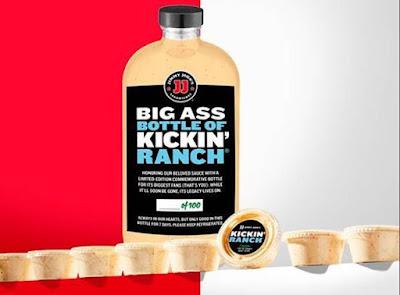 A giant bottle of Jimmy John's Kickin' Ranch sauce.