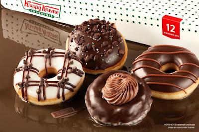 The four donuts of Krispy Kreme's Chocomania Collection.