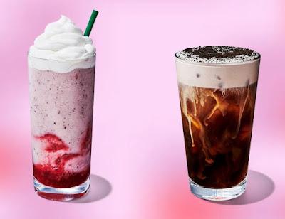 Starbucks Chocolate-Covered Strawberry Frappuccino and Chocolate Hazelnut Cookie Cold Brew.