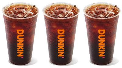 Cups of Dunkin' iced coffee.