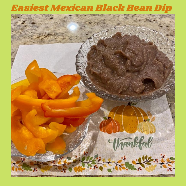 black bean dip and a bowl of sliced yellow peppers