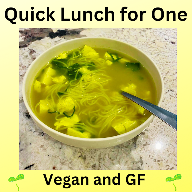 vegan noodle soup with tofu and kale