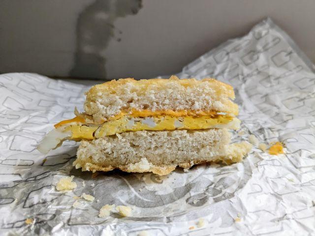 Cross-section of Wendy's Egg & Cheese Biscuit.