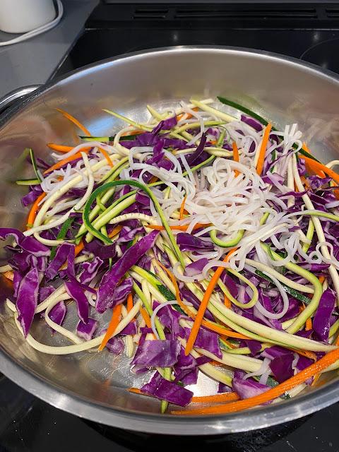 vegetables cooking in a skillet
