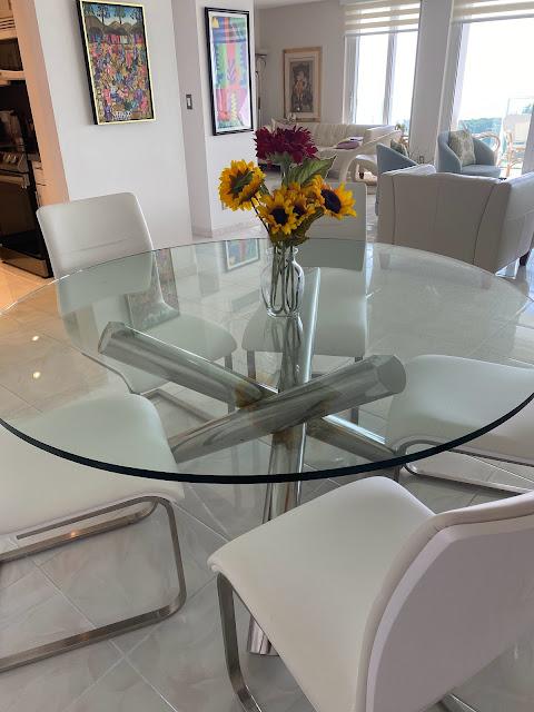 glass and chrome dining table