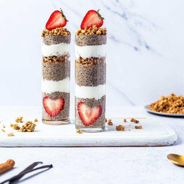 Two tall glasses with Vanilla Cinnamon Chia Pudding