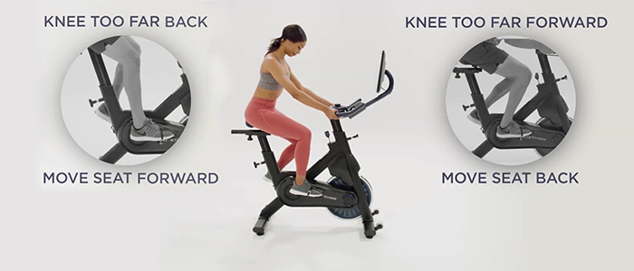 Graphic Demonstrating Woman Testing Seat Depth of BODi Bike | how-to-set-up-my-BODi-Bike