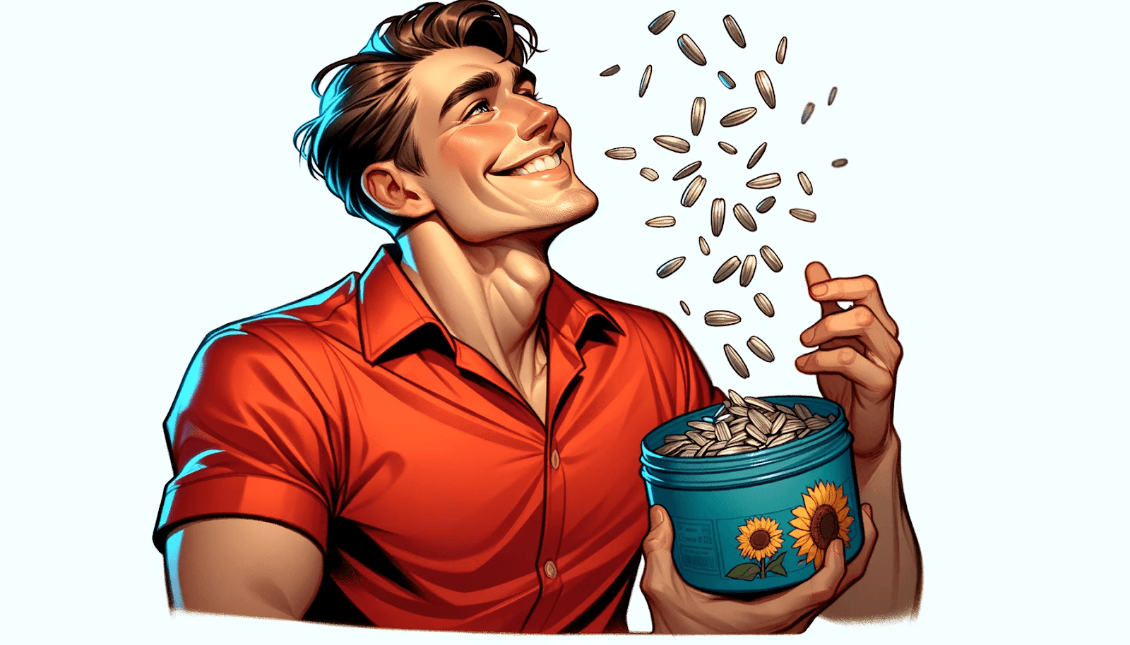A cartoon image of a man eating sunflower seeds.