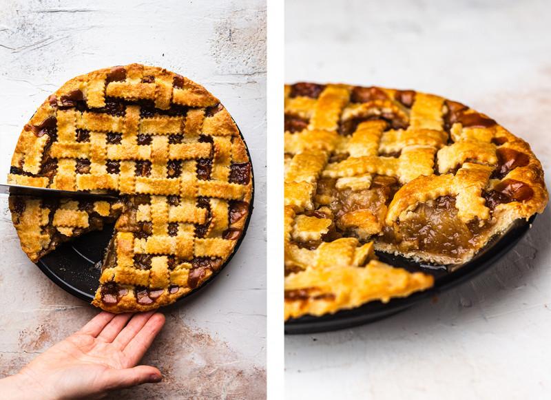 vegan apple pie cut top side