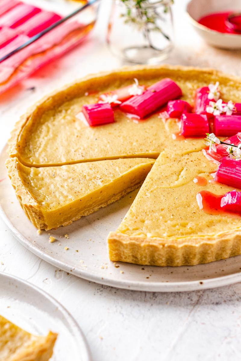 vegan custard tart cut