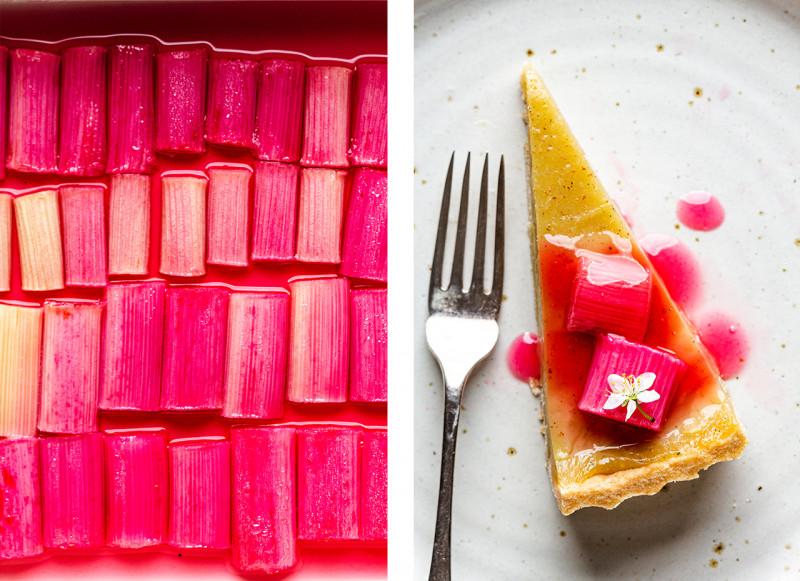 vegan custard tart rhubarb slice