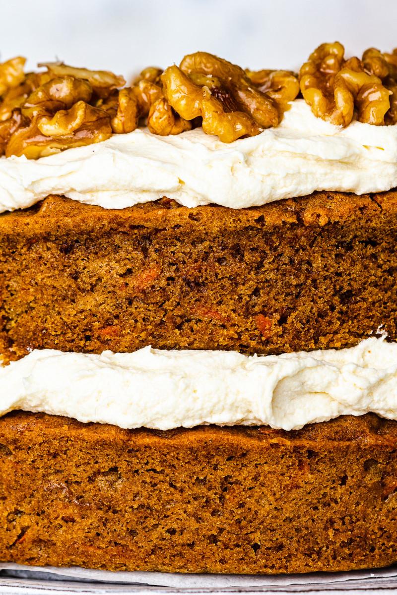 vegan carrot cake layered batter close up