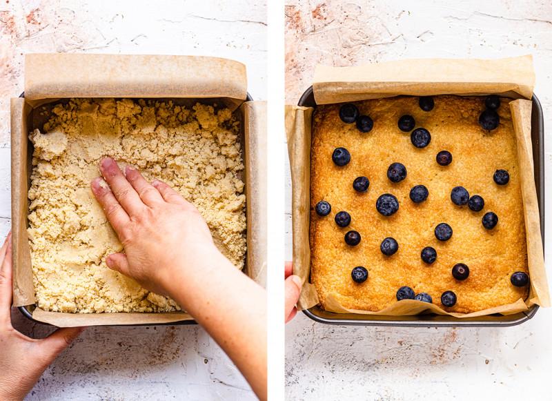 vegan cheesecake bars blueberries base