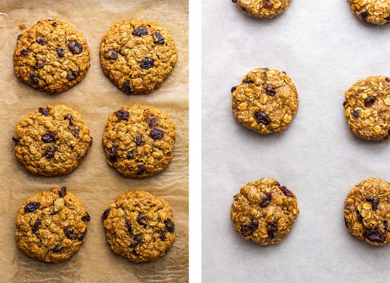 vegan oat raisin cookies before after