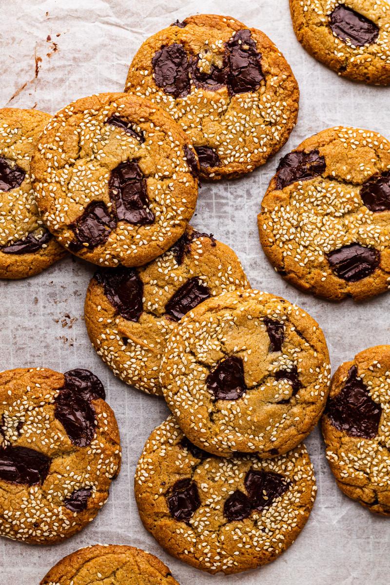 vegan choc chip cookies tahini rack
