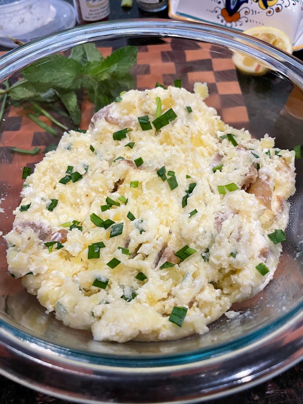 Goat Cheese Smashed Potatoes