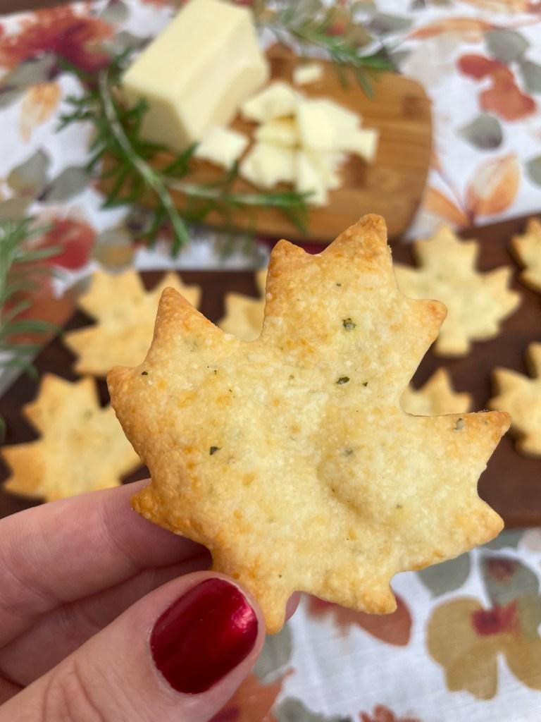 Easy White Cheddar Rosemary Leaf Crackers