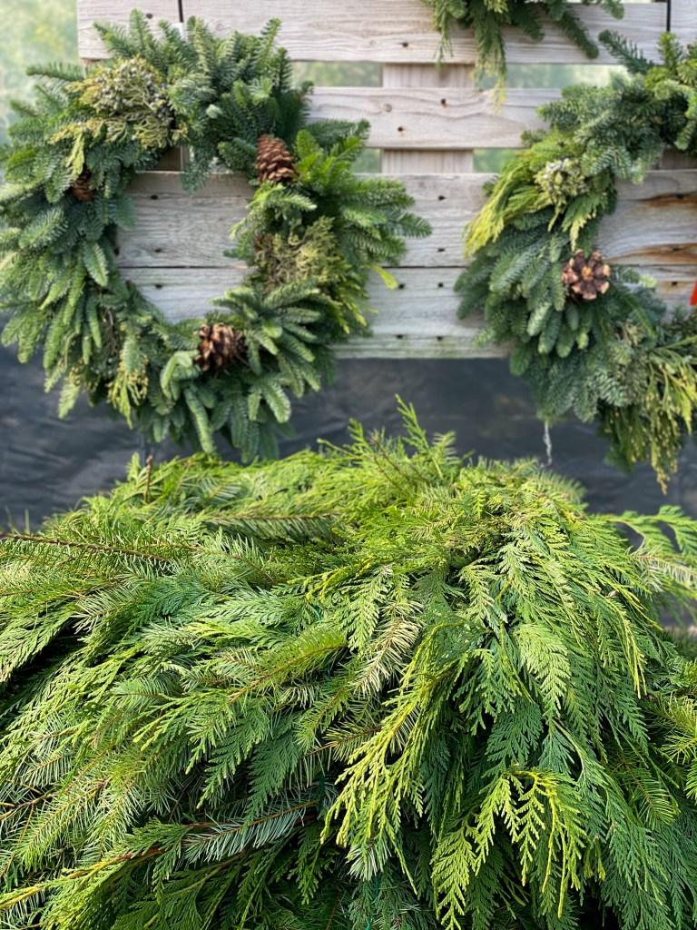 Real Christmas wreath and garland
