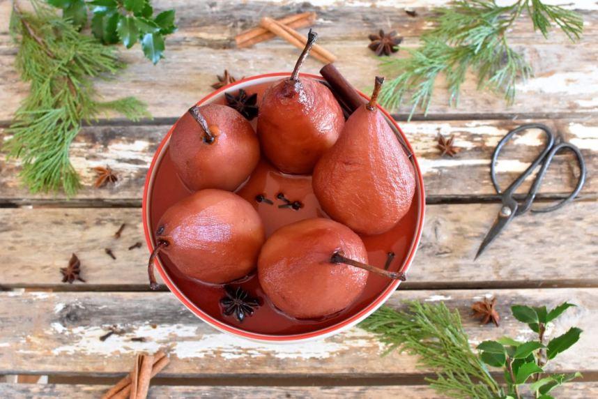 Pears poached in red wine, Mama Ía blog