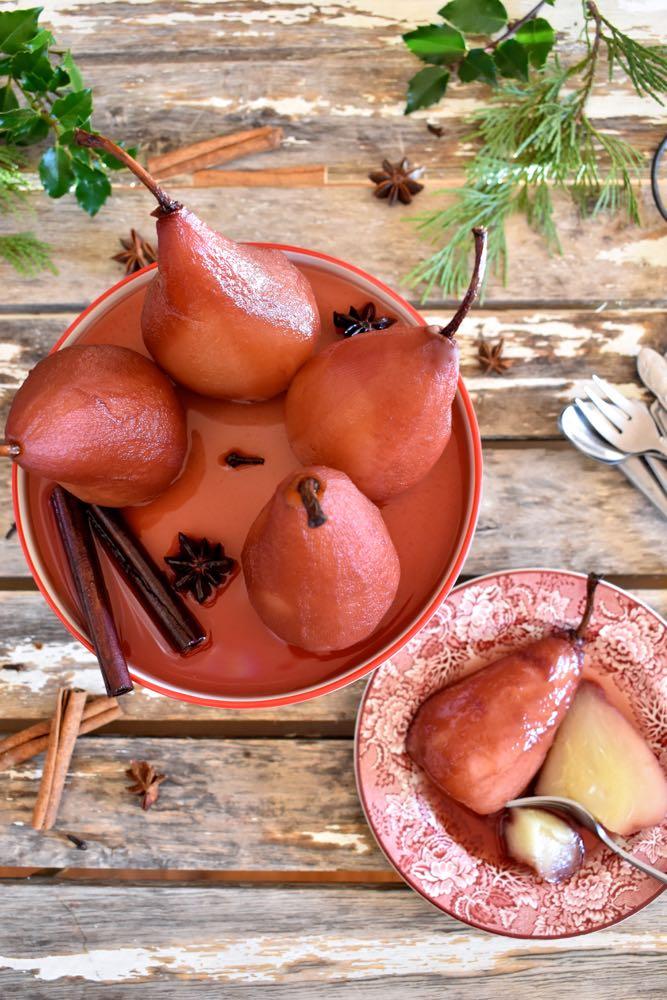 Pears poached in red wine, Mama Ía blog