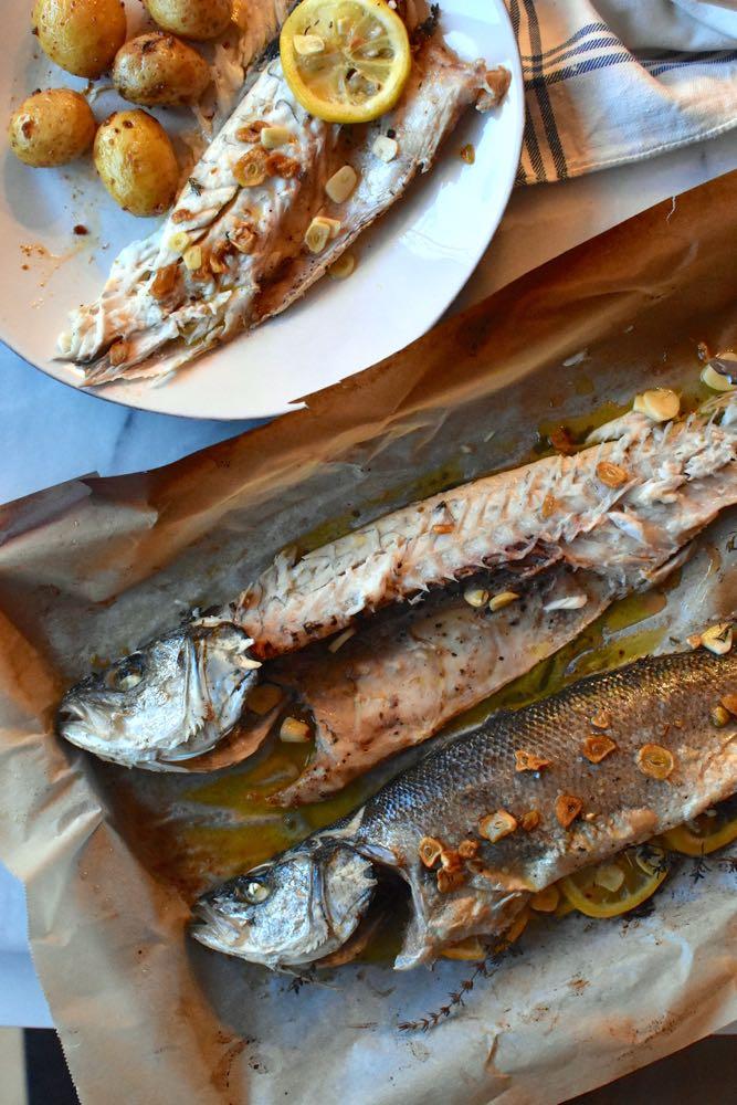 Whole baked branzino, Mama Ía blog