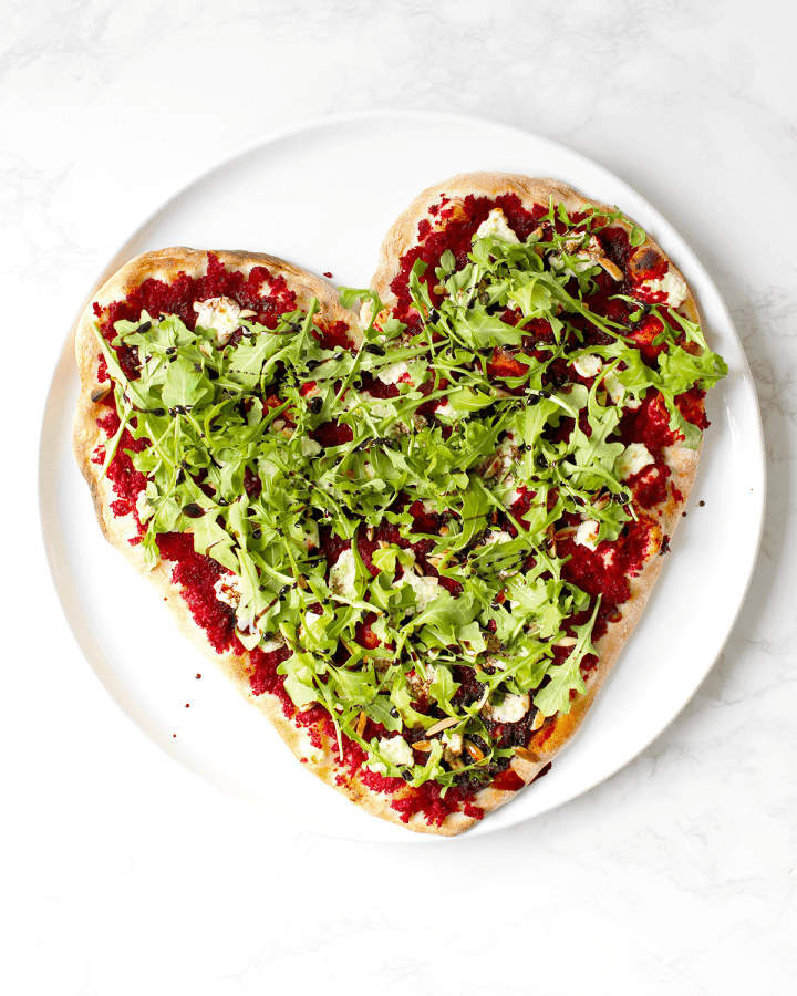Heart Shaped Valentine's Day Pizza (Beet Pizza with Goat Cheese)