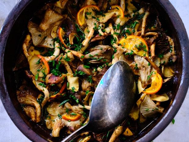 baked mushrooms in a baking dish