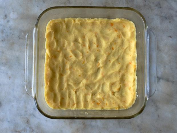 cookie dough crust as first layer in glass baking dish