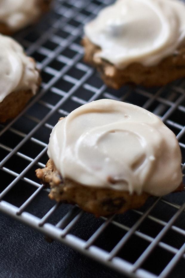 hermit cookies on a cooling rack after baking