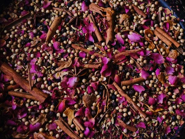 A homemade spice blend with cinnamon and coriander before grinding