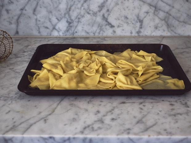 Cooked Pasta on a Baking Sheet